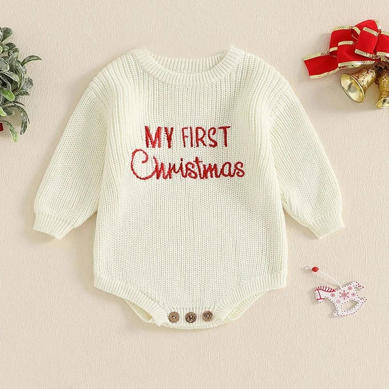 Baby Boy or Girl Sweater Knit Rompers - 1st Christmas Long Sleeve Jumpsuits for Newborn Baby Clothes
