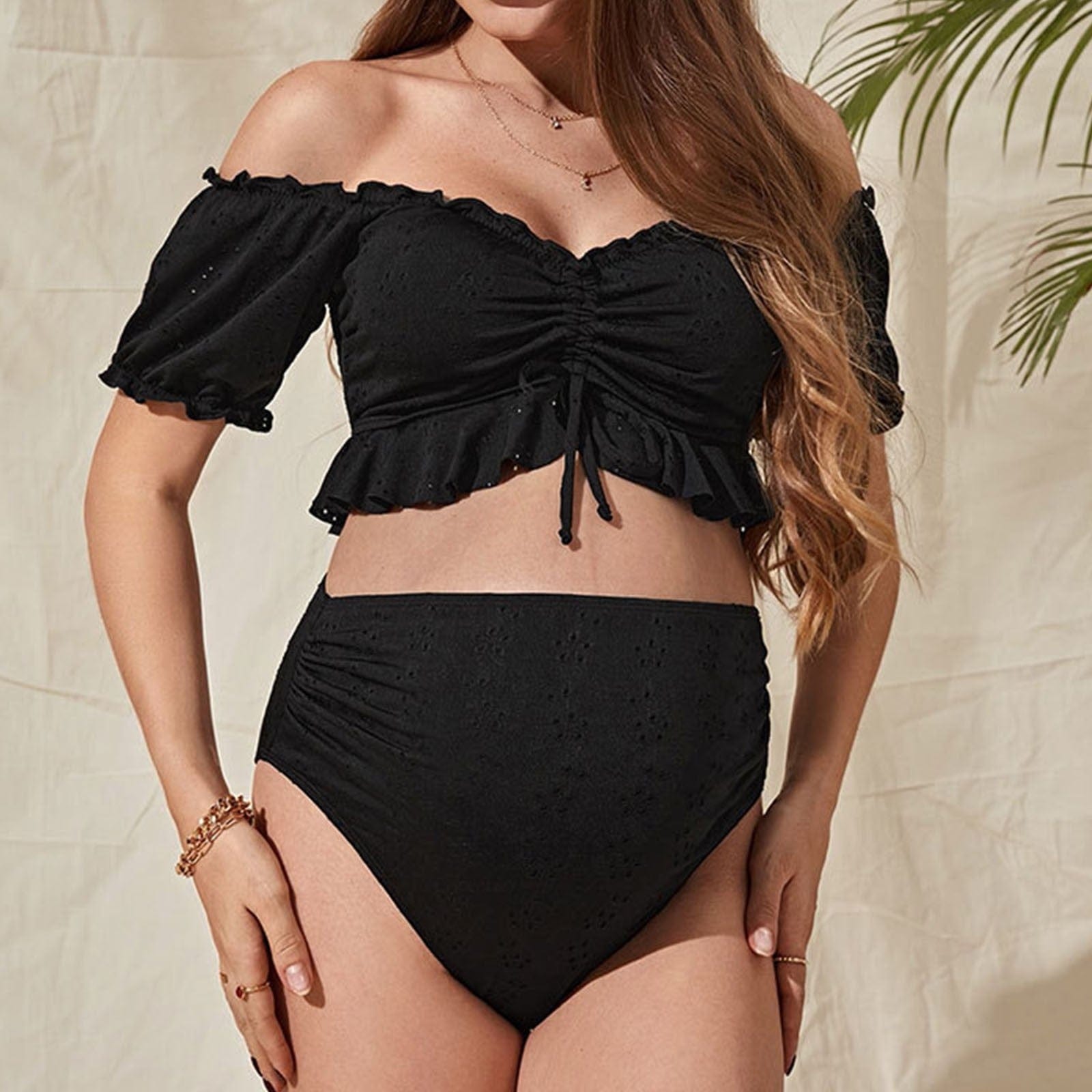 Maternity Bikini Set With Tie Front and the Off Shoulder - Two Piece