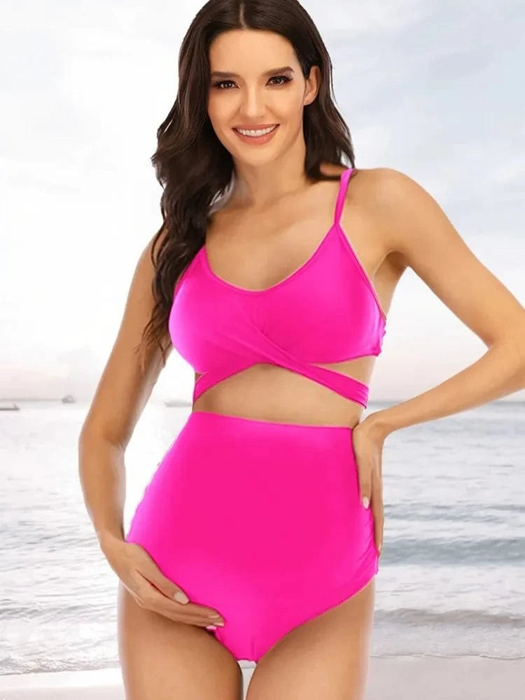 Maternity Tankini Set High Waist Bikini for Beach Vacation