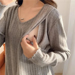 Load image into Gallery viewer, Long-Sleeved Knitted Maternity Sweater with Breastfeeding Access
