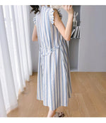 Load image into Gallery viewer, Summer Maternity Striped Dress with Petal Sleeves
