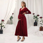 Load image into Gallery viewer, Maternity Velvet Christmas Dress with Long Sleeves and V-Neck
