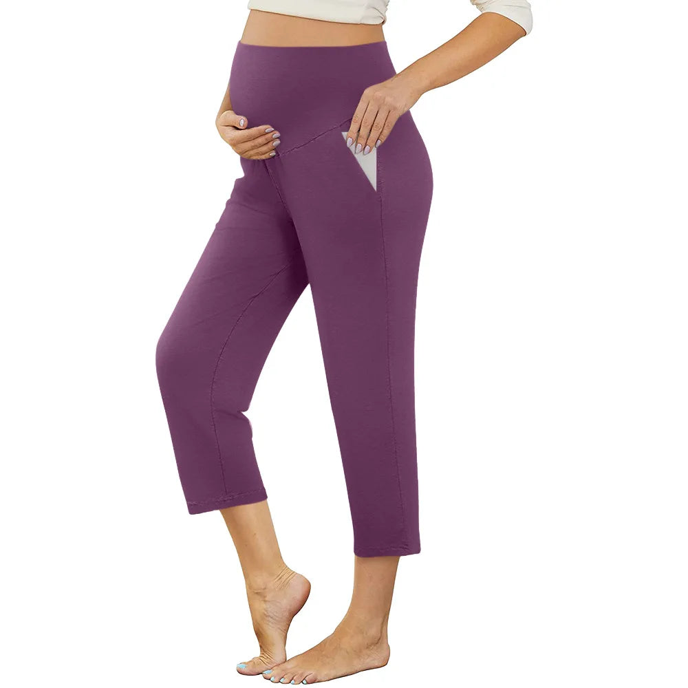Wide Leg Maternity Yoga Capris with Pockets