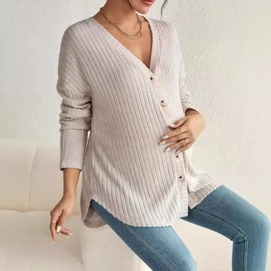 Maternity Casual Thin Knitted Cardigan with V Neck and Buttons