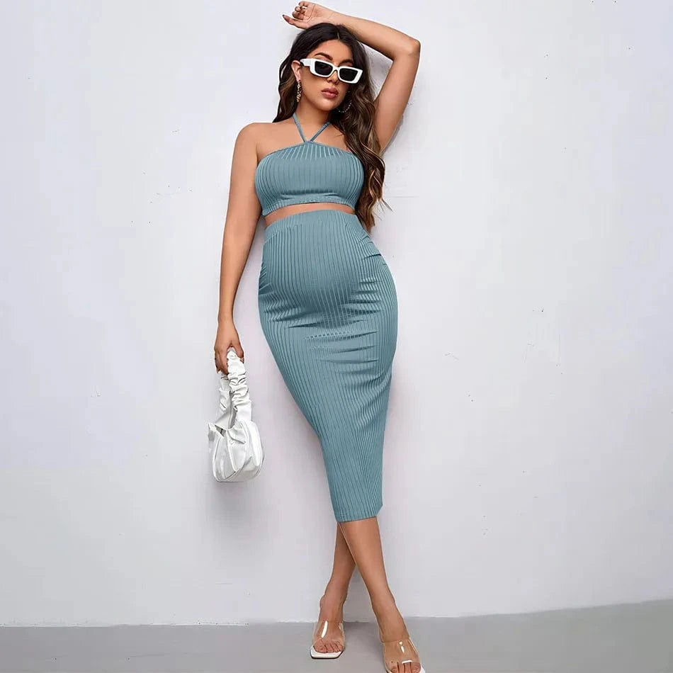 Maternity Dress Set - Knitted Ribbed Dress Set