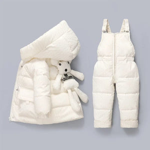 Winter Baby Girl 2PCS Hooded  Girl Down Jacket with Overalls Snowsuit