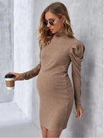 Load image into Gallery viewer, Expertly crafted for comfort and style, our Knitted High Collar Maternity Dress with Long Sleeve is designed for the expectant mother. Made with soft, knitted fabric and a high collar for extra coverage, this dress offers both functionality and elegance. Perfect for any occasion, it&#39;s a must-have in every maternity wardrobe.
