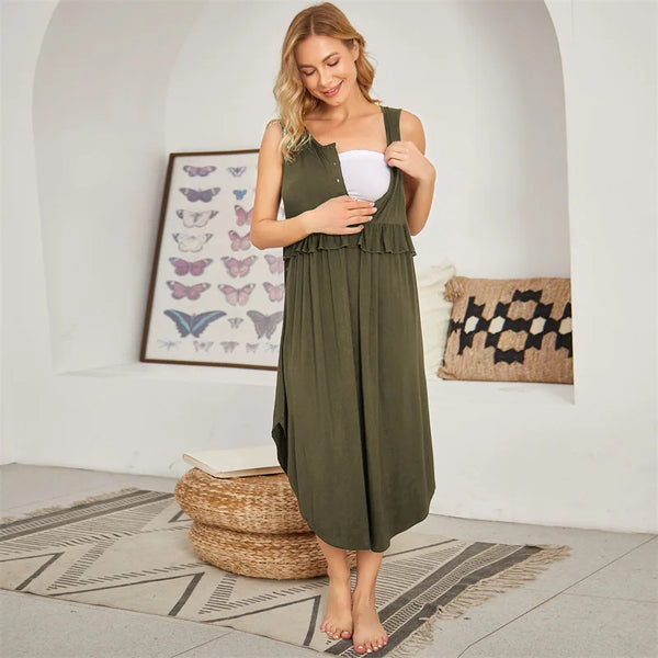 Maternity Nursing Women Cotton Casual Dress Khaki / S Maternity Nursing Women Cotton Casual Dress Khaki / S