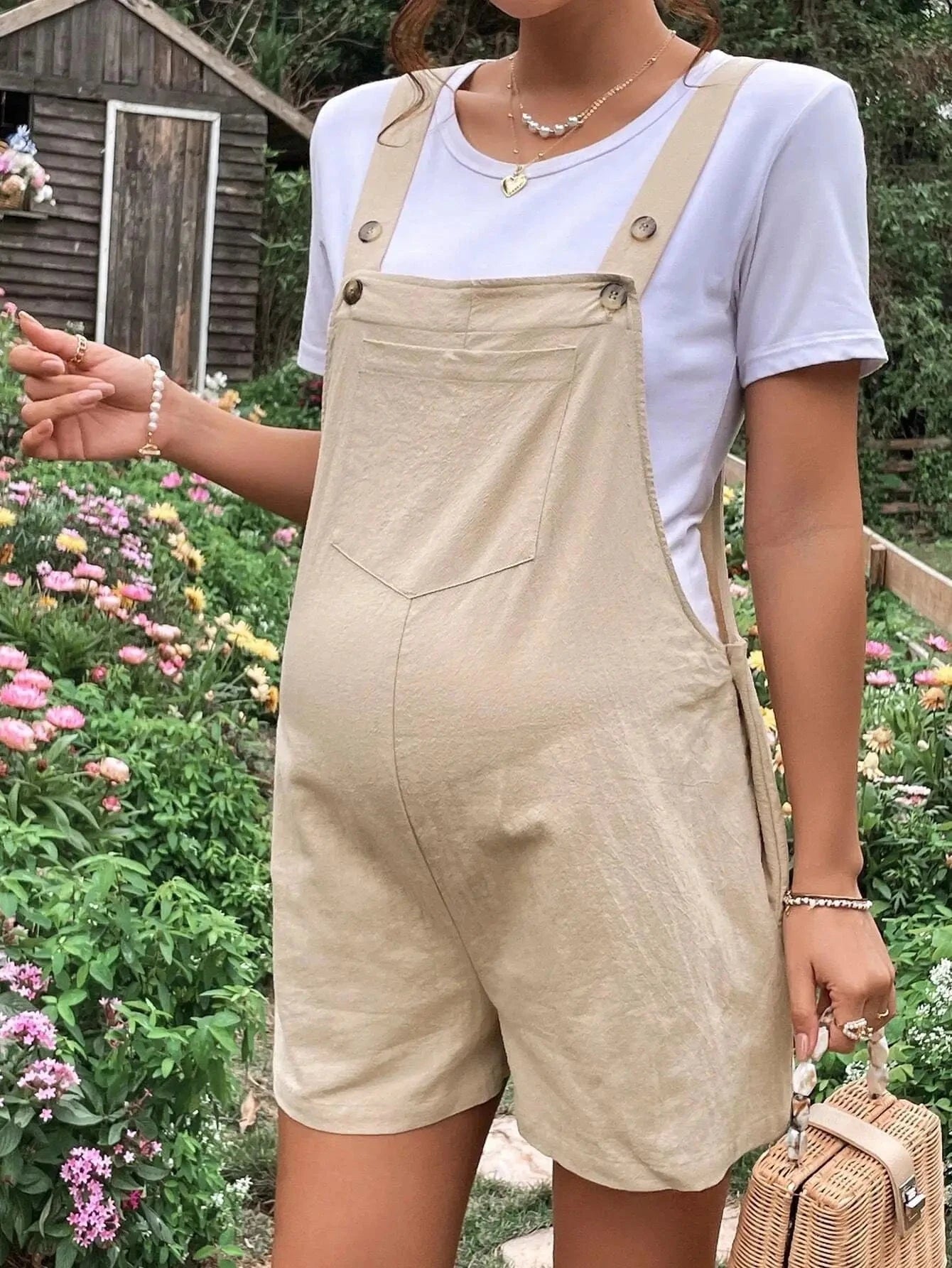 Maternity Solid Color Suspender Jumpsuit With Adjustable Waist
