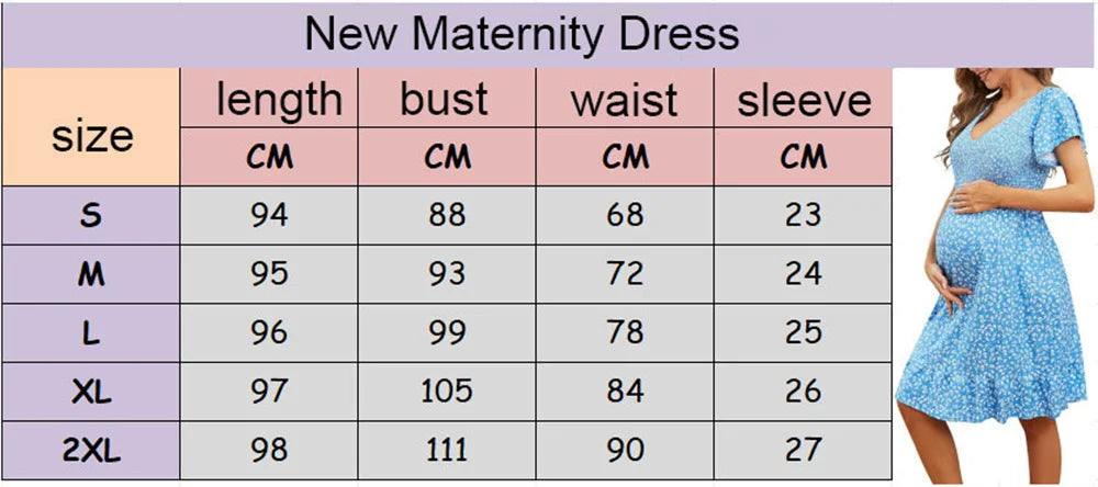 Maternity Summer Dress - V-neck Floral Casual Short-Sleeve Dress