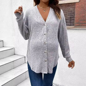 Maternity Casual Thin Knitted Cardigan with V Neck and Buttons