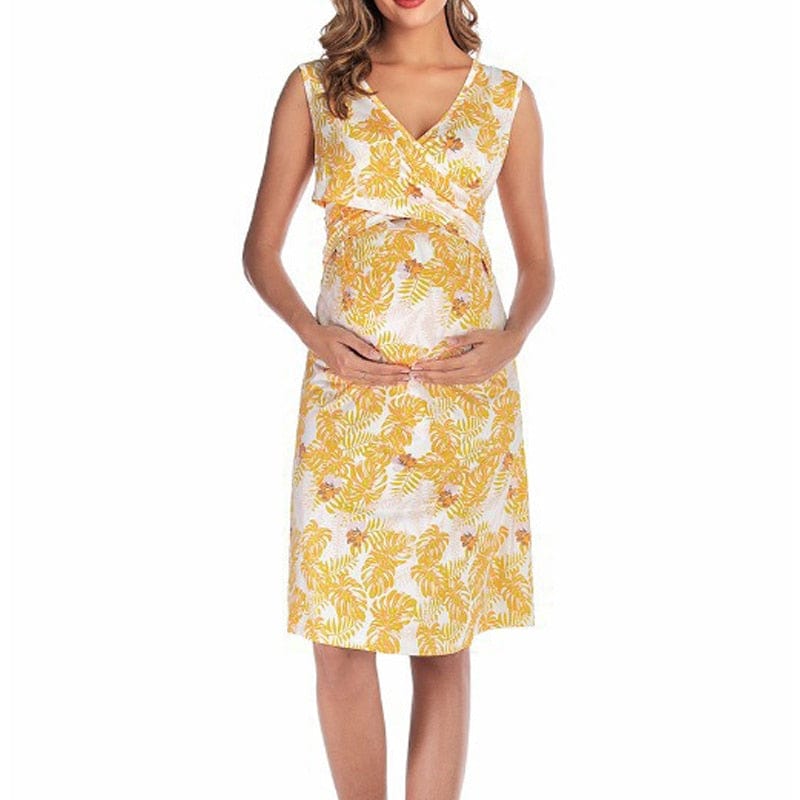 Fashion Sleeveless V-neck Maternity Nursing Dress