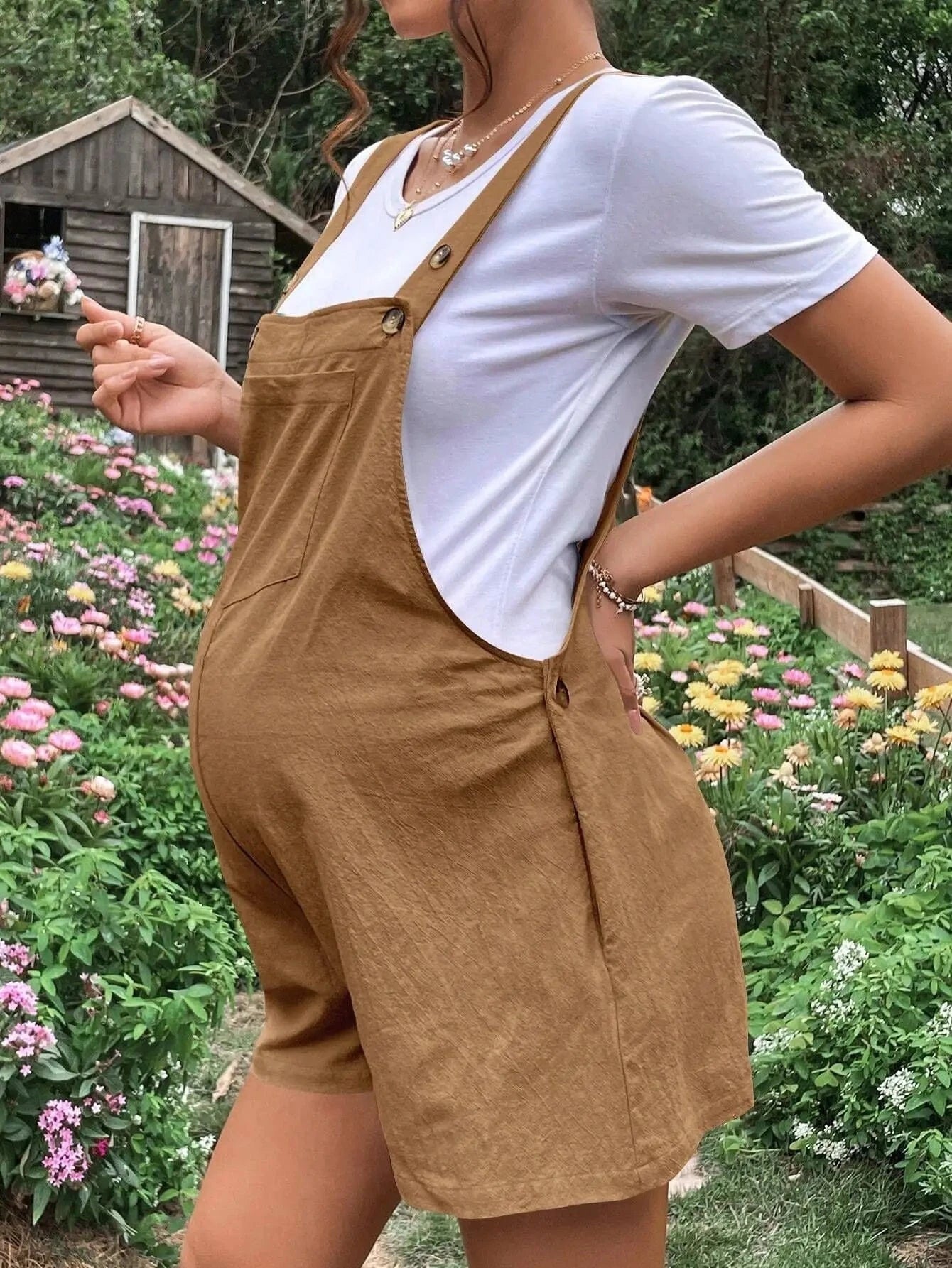 Maternity Solid Color Suspender Jumpsuit With Adjustable Waist