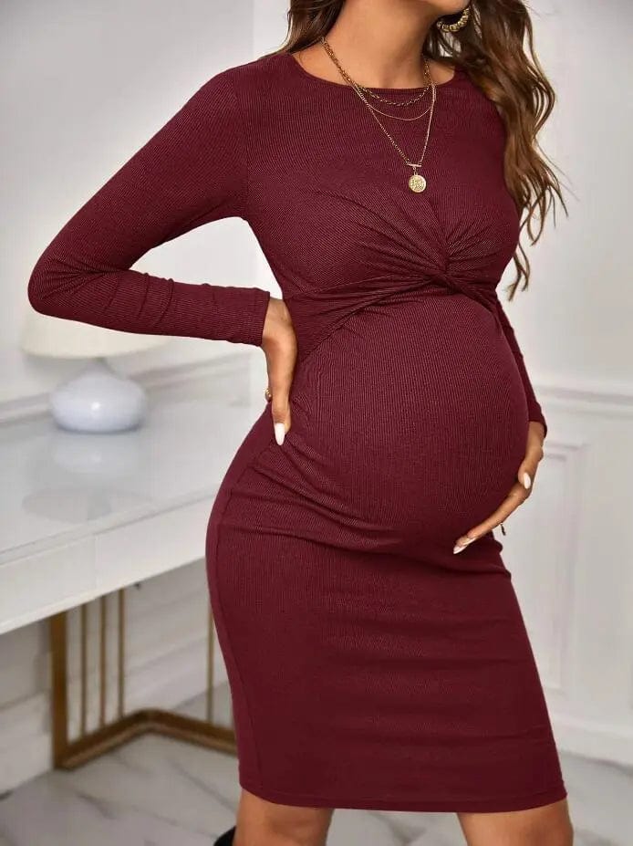 Knit Maternity Dress -  Long Sleeve  with Cinched Waist