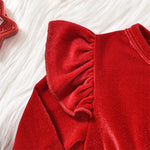 Load image into Gallery viewer, Christmas Infant Baby Girls Velvet Bodysuit Dress with Long Sleeve and Cap

