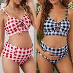 Load image into Gallery viewer, Women's Maternity Swimsuit - Checkered 2 Piece Maternity Bathing Suit
