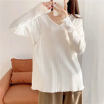 Load image into Gallery viewer, Long-Sleeved Knitted Maternity Sweater with Breastfeeding Access
