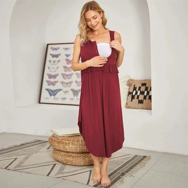 Maternity Nursing Women Cotton Casual Dress Khaki / S Maternity Nursing Women Cotton Casual Dress Khaki / S
