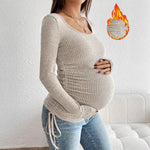 Load image into Gallery viewer, Maternity Solid Knitted T-shirt with Long Sleeve
