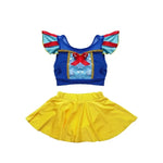 Load image into Gallery viewer, Children's outfit with blue top and yellow skirt on a white background
