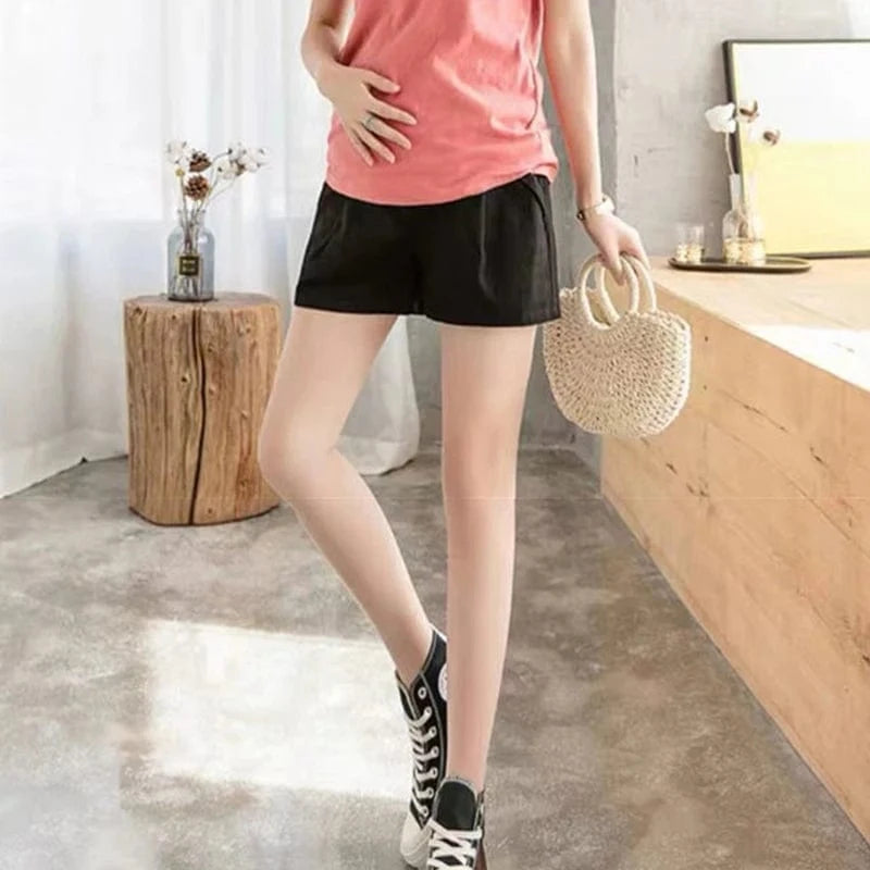 Summer Maternity Adjustable Thin Cotton Linen Shorts