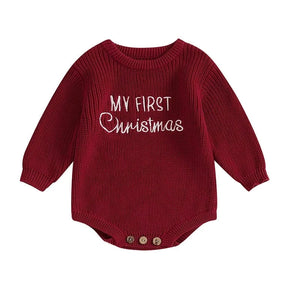 Baby Boy or Girl Sweater Knit Rompers - 1st Christmas Long Sleeve Jumpsuits for Newborn Baby Clothes