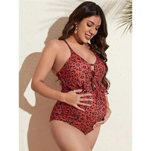 Sexy Maternity Women One-Piece Swimsuits - Deep V Neck w/Ruffles