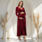 Load image into Gallery viewer, Maternity Velvet Christmas Dress with Long Sleeves and V-Neck
