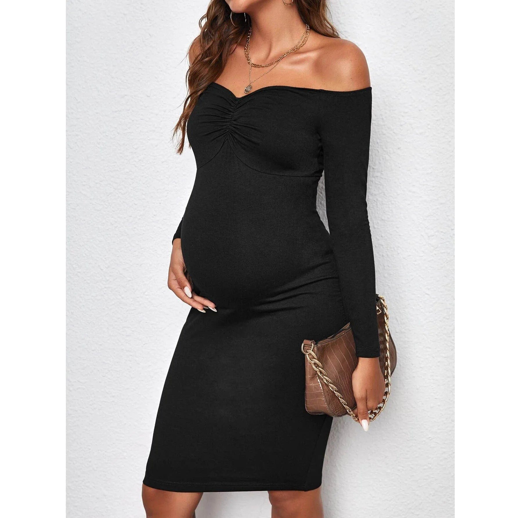 Maternity Off the Shoulder Beautiful Long Sleeve Dress Perfect for any Christmas party