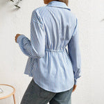 Load image into Gallery viewer, Maternity Striped Print Shirt With Long Sleeve and Lace-up Waist
