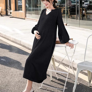 Maternity Long Sleeve V-Neck Knitted Dresses