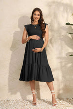 Load image into Gallery viewer, Maternity Pleated Dress with Capped Sleeves
