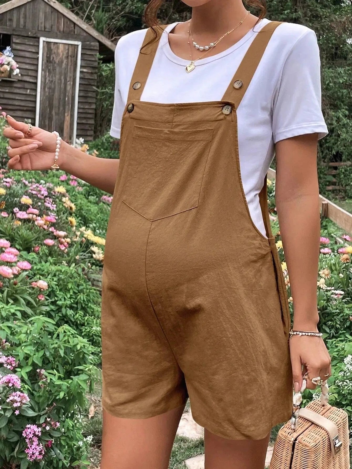 Maternity Solid Color Suspender Jumpsuit With Adjustable Waist