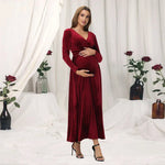 Load image into Gallery viewer, Maternity Velvet Christmas Dress with Long Sleeves and V-Neck
