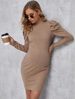 Load image into Gallery viewer, Expertly crafted for comfort and style, our Knitted High Collar Maternity Dress with Long Sleeve is designed for the expectant mother. Made with soft, knitted fabric and a high collar for extra coverage, this dress offers both functionality and elegance. Perfect for any occasion, it&#39;s a must-have in every maternity wardrobe.
