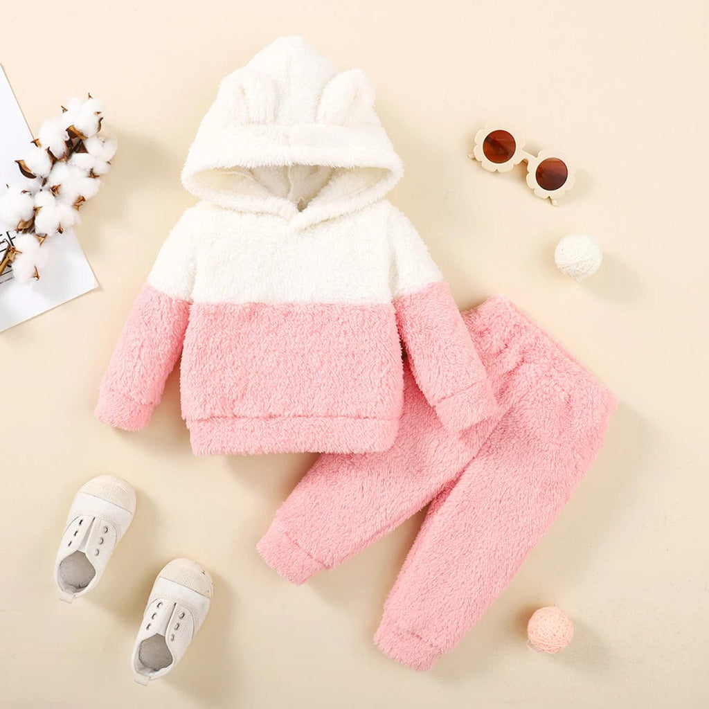 Baby Girl Fluff Warm 2 Piece Set with Long Sleeve and Hoodie