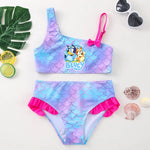 Load image into Gallery viewer, Mermaid-themed children's swimsuit with cartoon character on a white background
