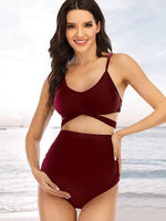 Load image into Gallery viewer, Maternity Bikini Sets with Cross Bandage - High Waist Two Pieces
