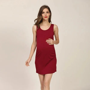Maternity Tank Dress with Rounded Neck - The Waist is Cinched and Sleeveless