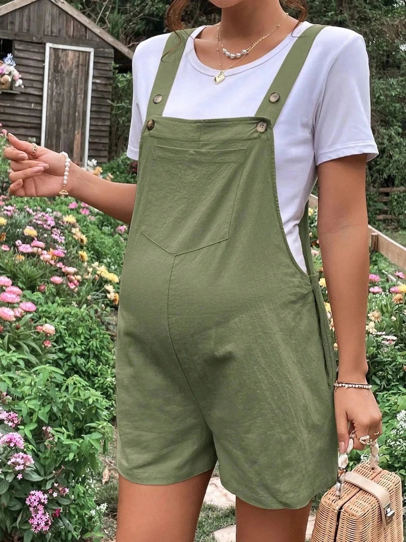Maternity Solid Color Suspender Jumpsuit With Adjustable Waist