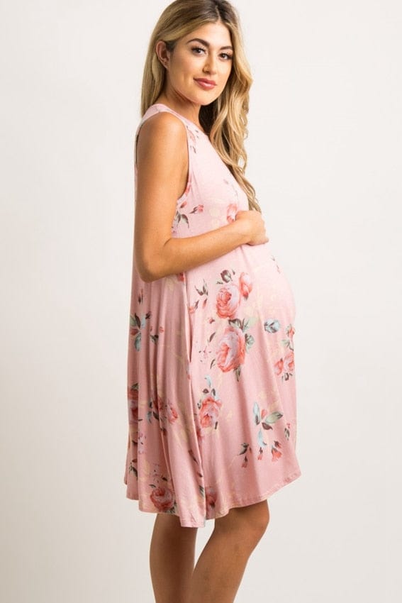 Maternity Sleeveless Dress - Flower Loose Maternity Dresses