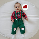 Load image into Gallery viewer, Baby Christmas Outfit with a Plaid Shirt and Bow Tie and Suspender Pants
