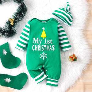 0-18 Months - Baby Boys or Girls 1st Christmas Romper With Hat