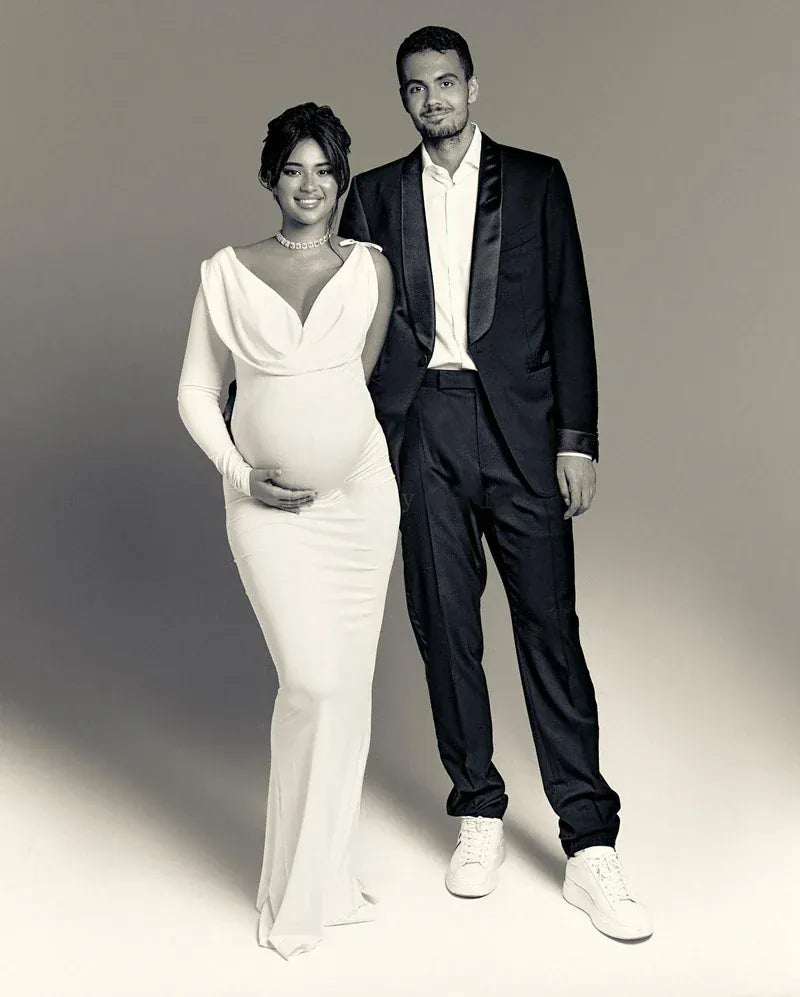 Maternity Photo Shoot Dress - V-Neck Long Sleeve