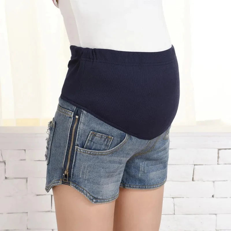 Hot Denim Maternity Shorts with High Elastic Waisted