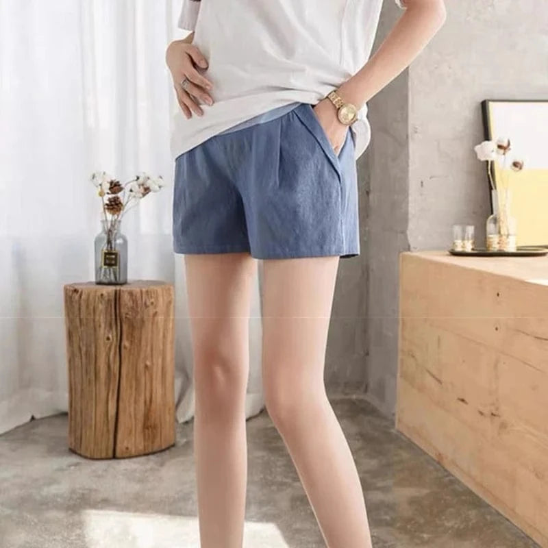 Summer Maternity Adjustable Thin Cotton Linen Shorts