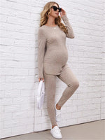 Load image into Gallery viewer, Maternity Split Hem Top &amp; Adjustable Elastic Waist Pants  - Two piece set
