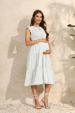 Load image into Gallery viewer, Maternity Pleated Dress with Capped Sleeves
