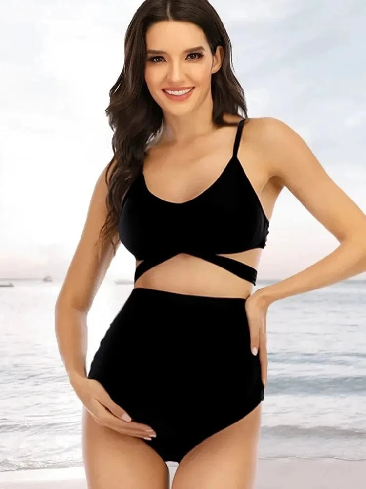 Maternity Tankini Set High Waist Bikini for Beach Vacation