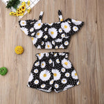 Load image into Gallery viewer, Baby Girl Romper with Watermelon, Sunflower Print with Ruffle Drop Shoulder Strap - 2-Piece Summer Set
